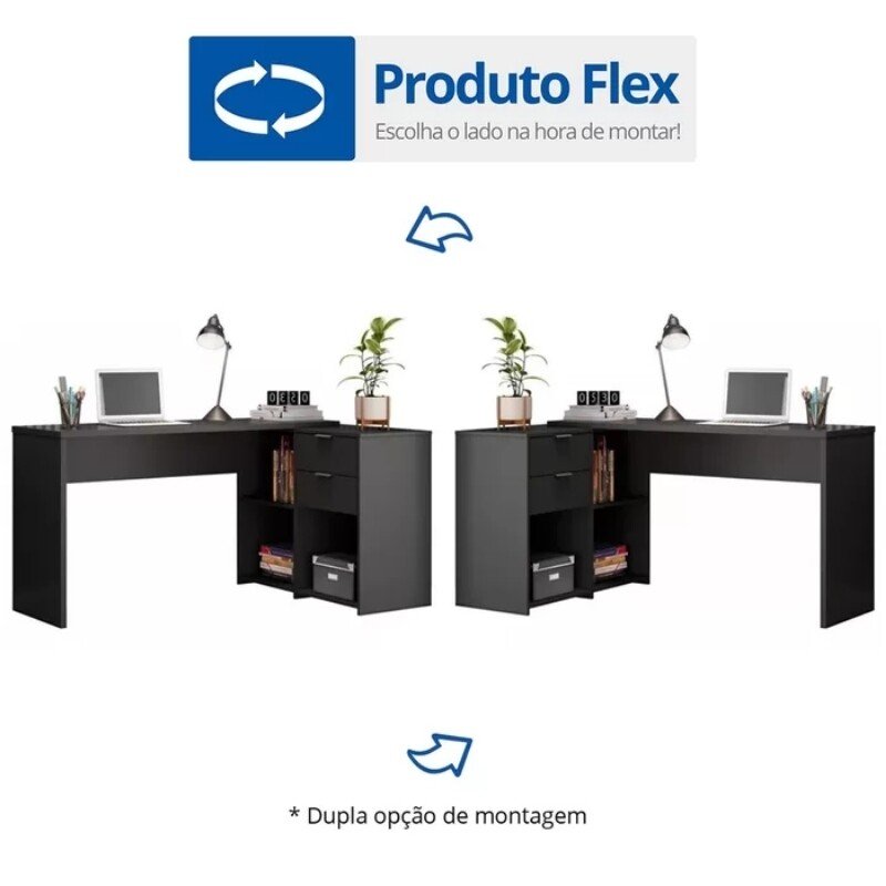 Mesa Office NT 2060 Larg. 2.00m Preto 2 Gavetas Notável - Imagem 8
