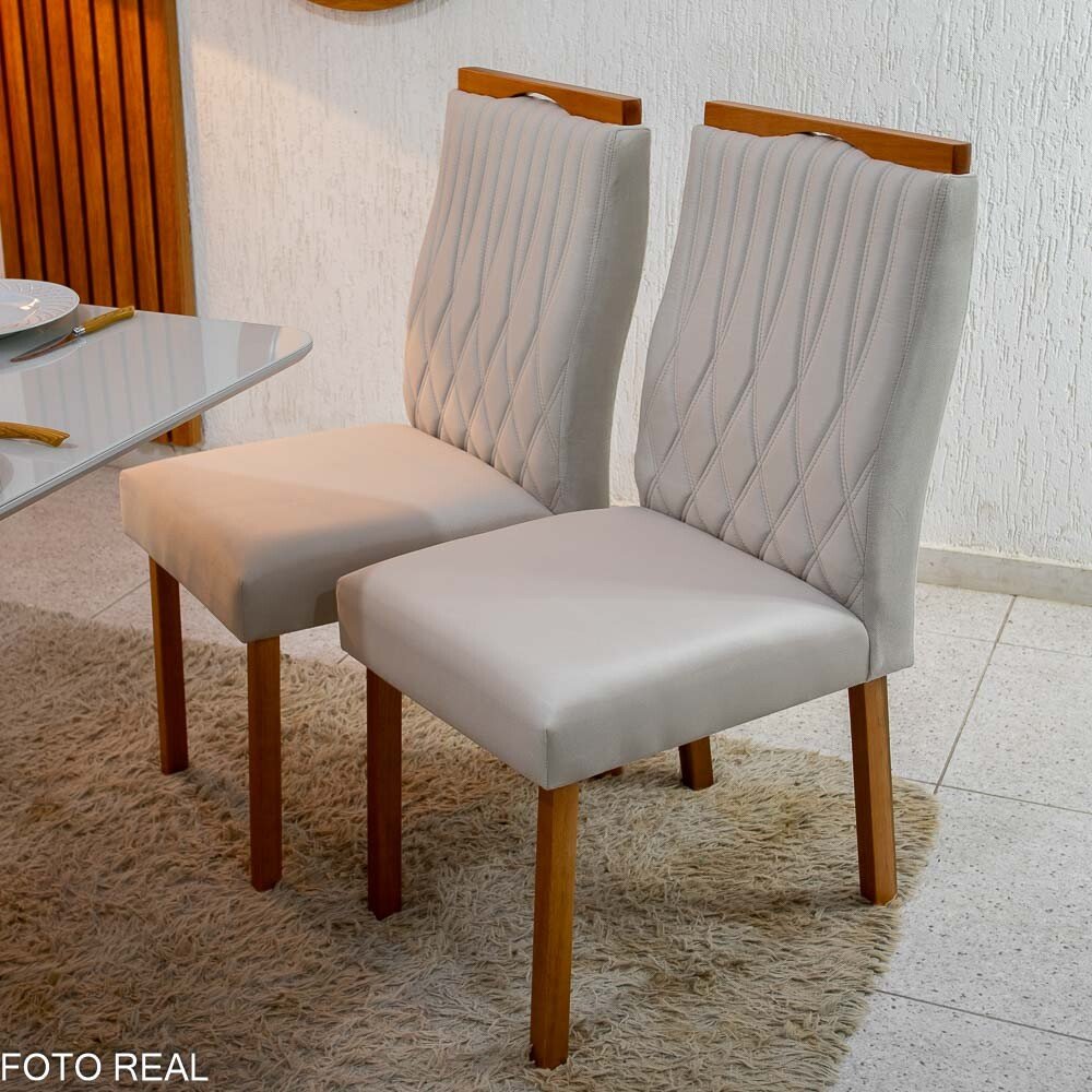 Mesa Pedro 120×80 Vidro Off/Base Madeira + 4 Cad. Gênova Veludo Bege 512 Madeira Art Assento - Entregue Montada - Imagem 4