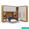 Modulado Casal Cumaru/Fendi Fosco 1 Guarda-Roupa Rizon New 4 Pts + 2 Criado Rizon + 1 Canto Oblíquo Rizon C/Porta de Vidro + 1 Aéreo 3 portas Rizon - Novo Horizonte