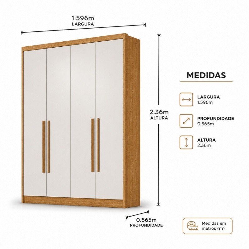 Modulado Guarda-roupa Rizon New Cumaru/Fendi Fosco Larg. 1.59m 4 Portas 3 Gavetas - Novo Horizonte - Imagem 3