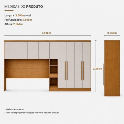 Alternative view of Modulado Queen Cumaru/Fendi Fosco 1 Roupeiro Rizon 4 Pts + 1 Criado Rizon + 1 Aéreo 4 portas Rizon - Novo Horizonte