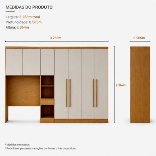 Alternative view of Modulado Solteiro Cumaru/Fendi Fosco 1 Roupeiro Rizon 4 Pts + 1 Criado Rizon + 1 Aéreo 2 portas Rizon - Novo Horizonte