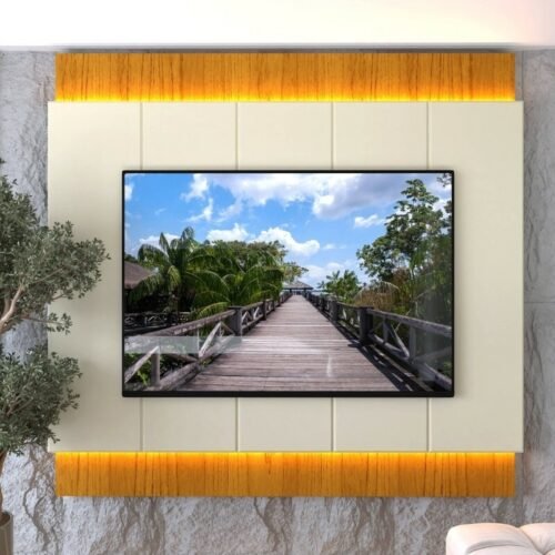 Alternative view of Painel Magnífico 220 Larg. 2.18m Nature/Off C/LED e Detalhe Ripado para TV até 85" - Gelius