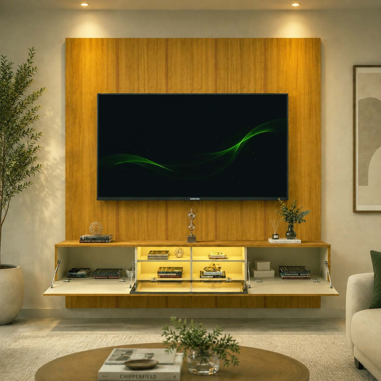 Painel Realce Larg. 2.20m Naturale + Nicho Luminare Larg. 2.15m Naturale C/Led Para TV's 85 Polegadas - Gelius - Imagem 2