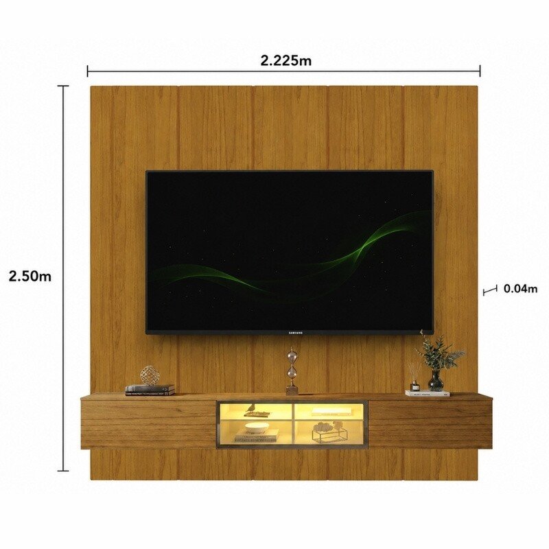 Painel Realce Larg. 2.20m Naturale + Nicho Luminare Larg. 2.15m Naturale C/Led Para TV's 85 Polegadas - Gelius - Imagem 3