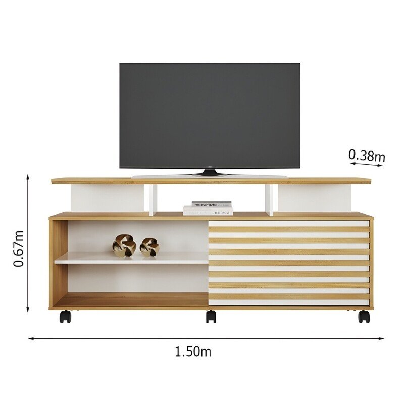 Rack Bancada Star Larg. 1.50m Cinamomo/Off Para TV's até 55 Polegadas - Valdemóveis - Imagem 3