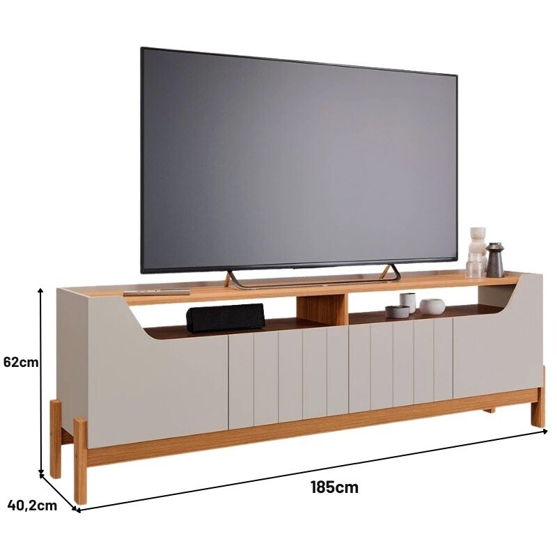 Bancada Moema Larg. 1.85m Off/Cinamomo + Painel Trend Ripado Larg. 1.80m Cinamomo 100% MDF - Permóbili - Imagem 6