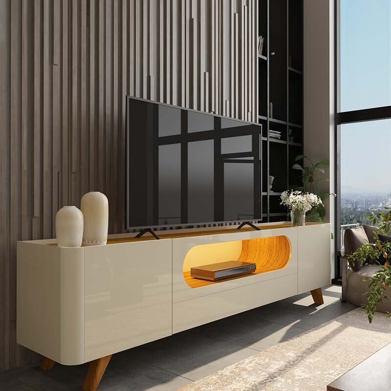 Rack Nobre Larg. 2.10m Off/Naturale C/ Led 100% MDF para TV até 70" - Gelius