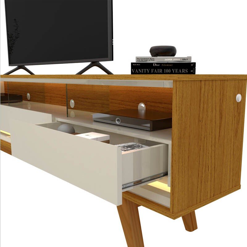 Rack Requinte Larg. 1.72m Naturale/Off C/ Led 100% MDF para TV até 65" - Gelius - Imagem 2