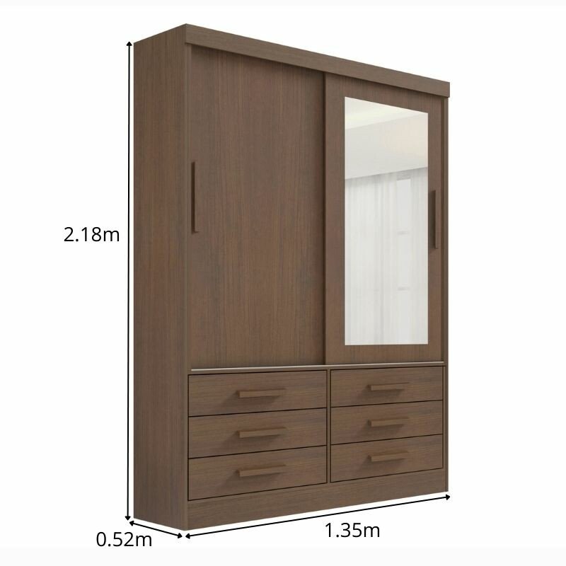 Guarda-roupa Meridian 2 portas Castanho Larg. 1.35m - D Doro - Imagem 4