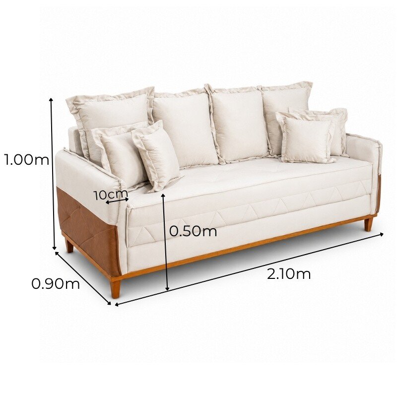 Sofá 4 Lugares Living Luca 2.10m Veludo Bege Claro C/ Detalhe - Molas Bonnel - Imagem 2