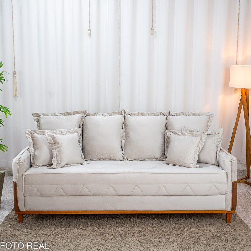 Sofá 4 Lugares Living Luca 2.10m Veludo Bege Claro C/ Detalhe - Molas Bonnel - Imagem 3