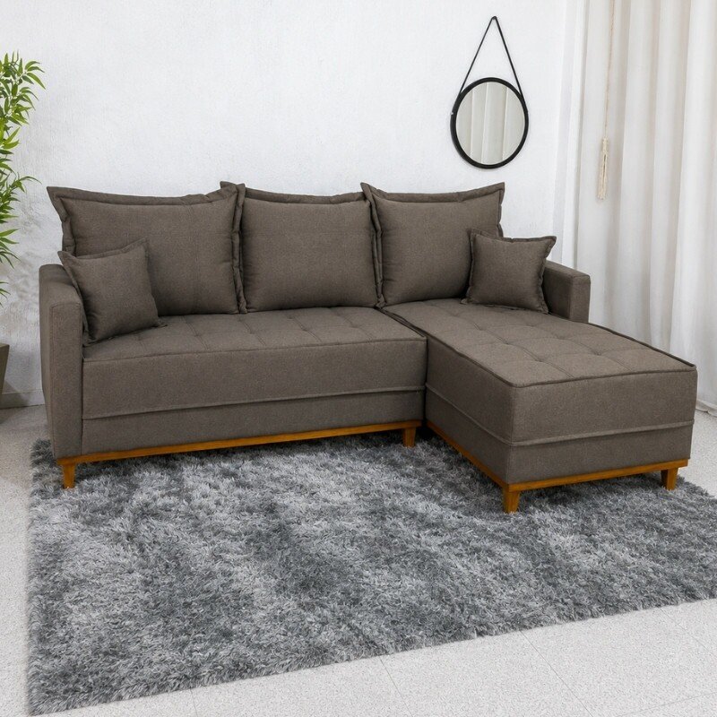 Sofá 3 Lugares Milão 2.30m C/Chaise Lado Esquerdo Linho Marrom 1007 - Molas Ensacadas