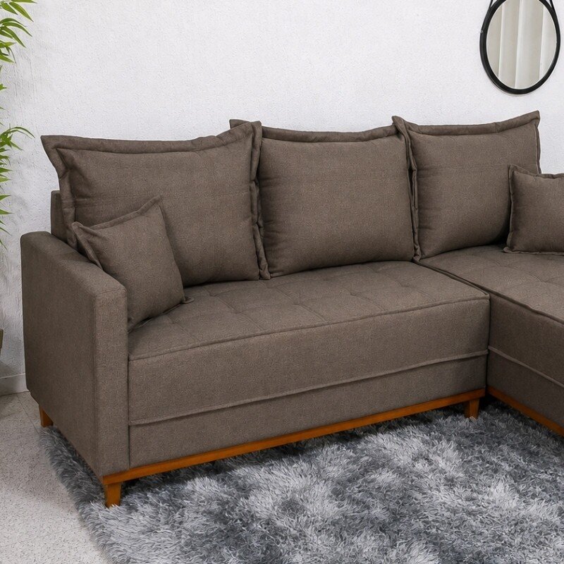 Sofá 3 Lugares Milão 2.30m C/Chaise Lado Esquerdo Linho Marrom 1007 - Molas Ensacadas - Imagem 3
