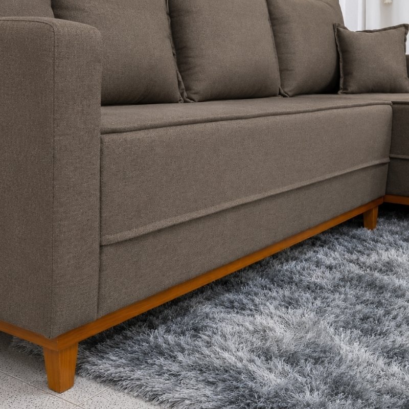 Sofá 3 Lugares Milão 2.30m C/Chaise Lado Esquerdo Linho Marrom 1007 - Molas Ensacadas - Imagem 4