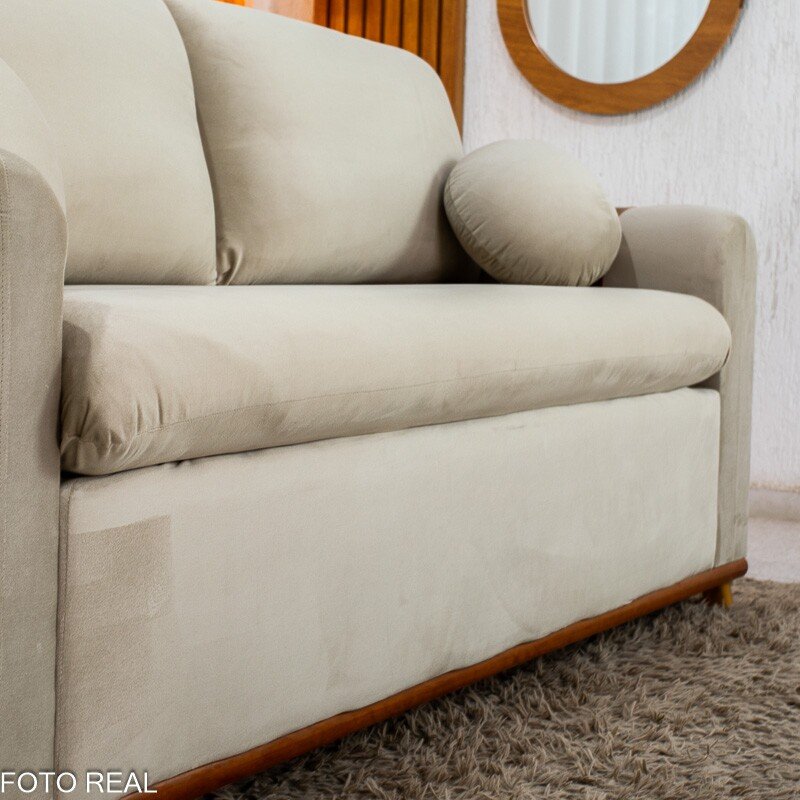 Sofá 3 lugares Kievi Larg. 1.80m Veludo Bege A32 - Imagem 5