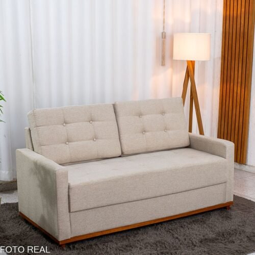 Sofá 3 lugares Living Áustria Linho Bege A57 Larg. 1.70m