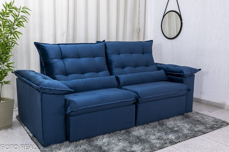Sofá Retrátil Reclinável Emanuelly 2.30m Veludo Azul - Imagem 3