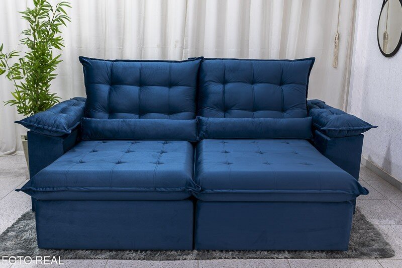 Sofá Retrátil Reclinável Emanuelly 2.30m Veludo Azul - Imagem 4