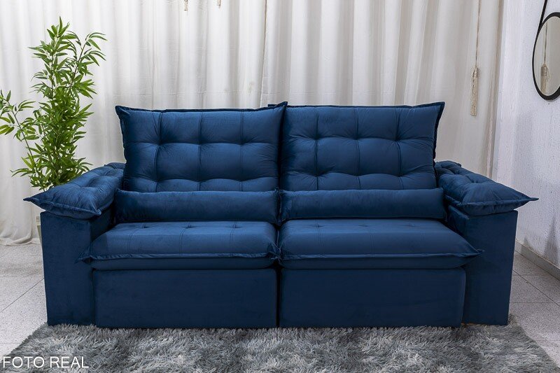 Sofá Retrátil Reclinável Emanuelly 2.30m Veludo Azul - Imagem 5