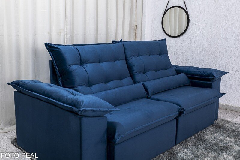 Sofá Retrátil Reclinável Emanuelly 2.30m Veludo Azul - Imagem 6
