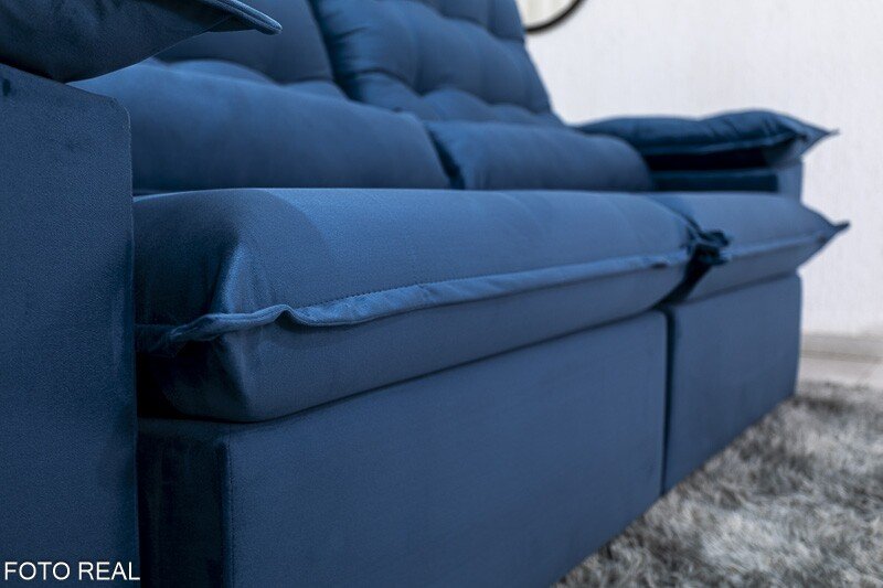 Sofá Retrátil Reclinável Emanuelly 2.30m Veludo Azul - Imagem 7