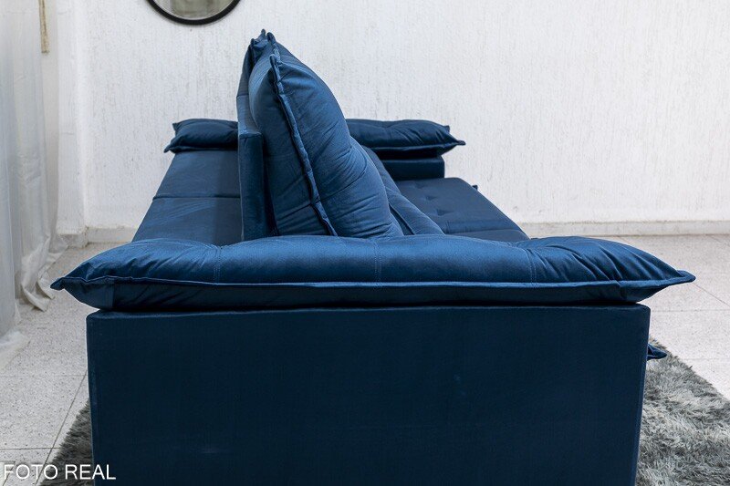 Sofá Retrátil Reclinável Emanuelly 2.30m Veludo Azul - Imagem 8