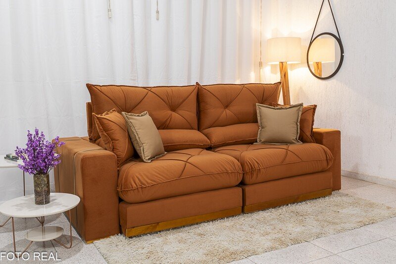 Sofá Retrátil Reclinável Gran Bello 2.30m Veludo Terracota 24 - Molas Ensacadas Pocket - Imagem 4