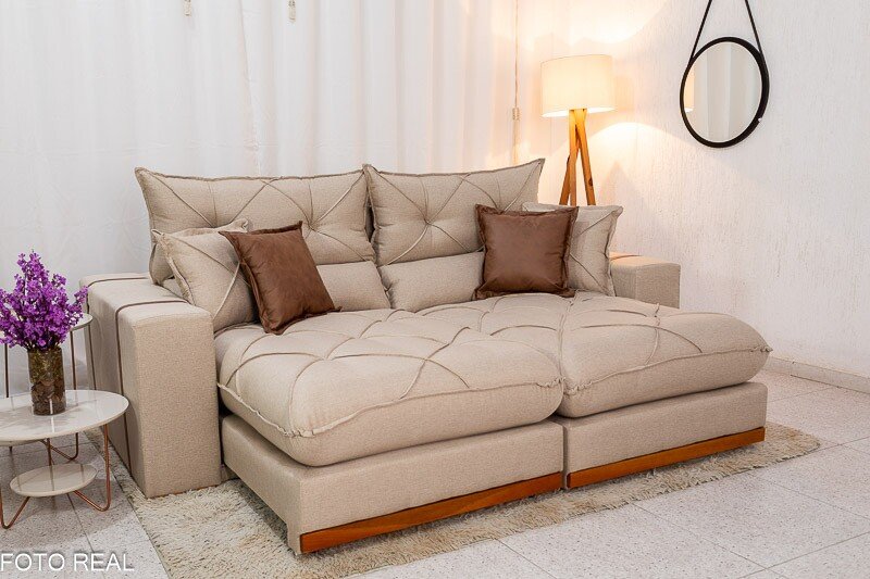 Sofá Retrátil Reclinável Gran Bello 2.50m Linho Bege - Molas Ensacadas - Imagem 2