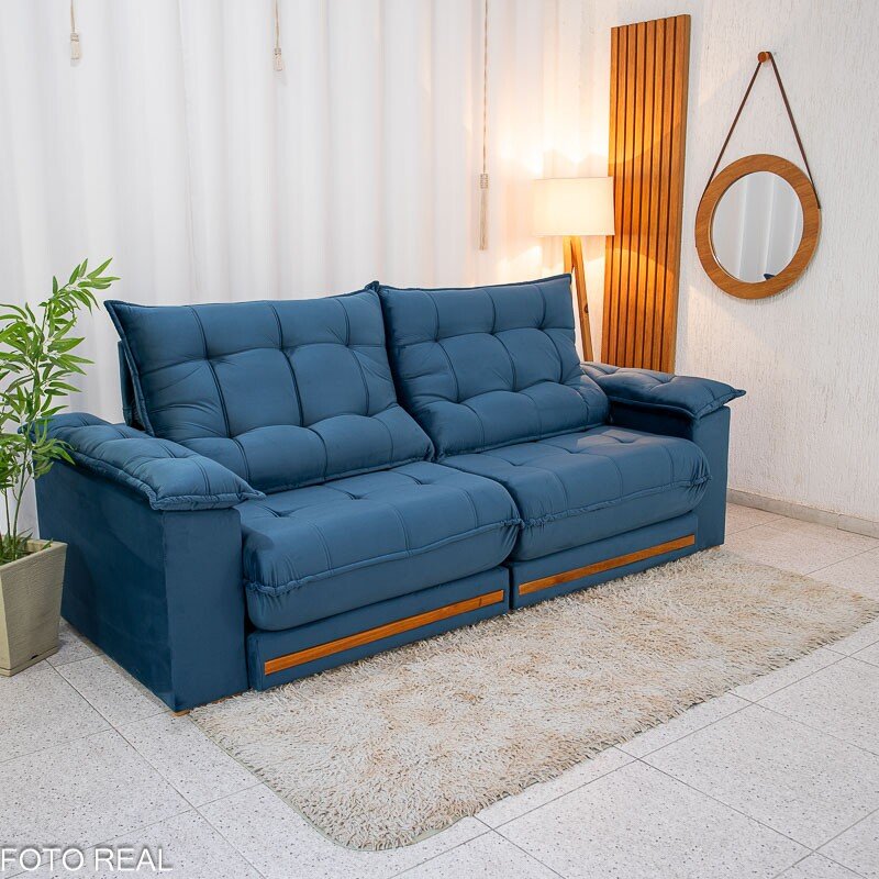 Sofá Retrátil Reclinável Barcelona 2.30m Veludo Azul 325 - D33 e Molas Ensacadas - Imagem 4