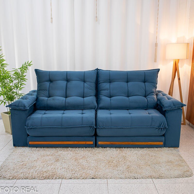 Sofá Retrátil Reclinável Barcelona 2.30m Veludo Azul 325 - D33 e Molas Ensacadas - Imagem 5