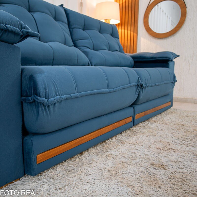 Sofá Retrátil Reclinável Barcelona 2.30m Veludo Azul 325 - D33 e Molas Ensacadas - Imagem 7