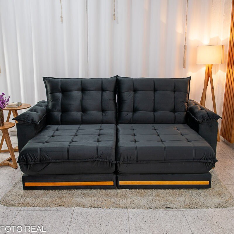 Sofá Retrátil Reclinável Barcelona 2.30m Veludo Preto 322 - D33 e Molas Ensacadas - Imagem 4