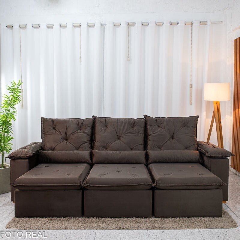 Sofá Retrátil Reclinável City 2.70m Veludo Marrom - Sem Caixa - Imagem 5