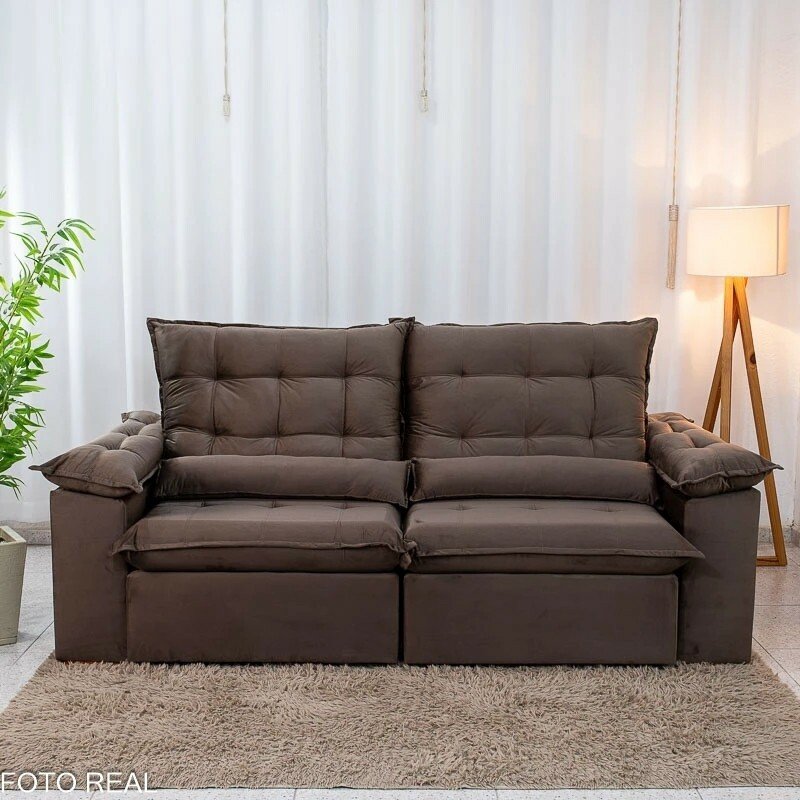 Sofá Retrátil Reclinável Emanuelly 2.50m Veludo Marrom - Imagem 5