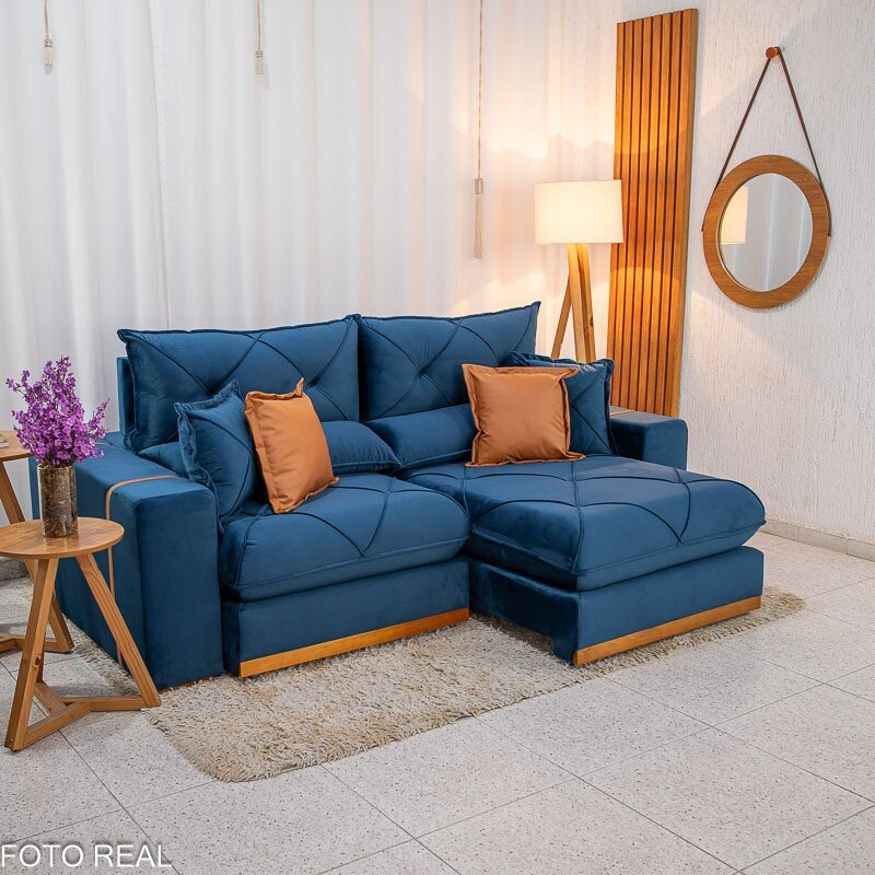 Sofá Retrátil Reclinável Gran Bello 2.30m Veludo Azul 03 - Molas Ensacadas Pocket - Imagem 2