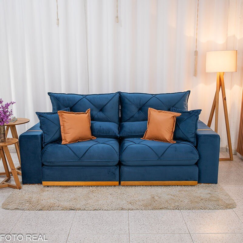 Sofá Retrátil Reclinável Gran Bello 2.30m Veludo Azul 03 - Molas Ensacadas Pocket - Imagem 5