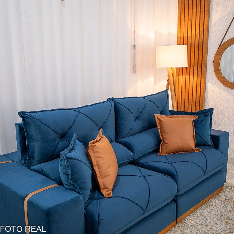 Sofá Retrátil Reclinável Gran Bello 2.30m Veludo Azul 03 - Molas Ensacadas Pocket - Imagem 6