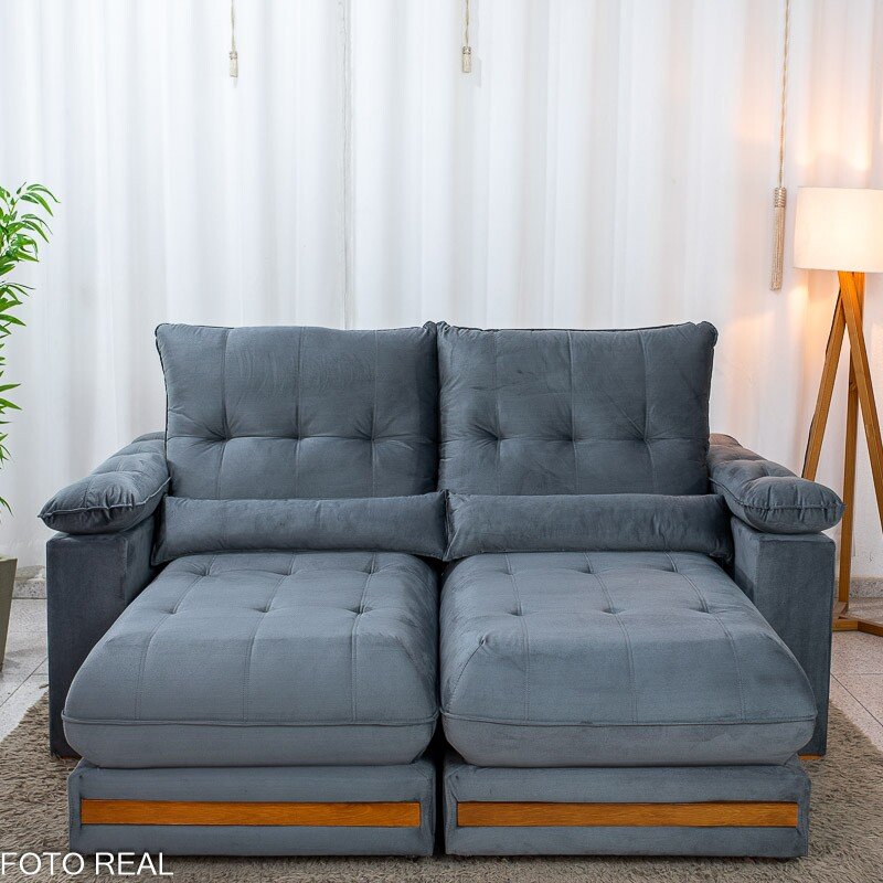 Sofá Retrátil Reclinável Gran Master 2.00m Veludo Cinza - D33 e Molas Ensacadas - Imagem 5