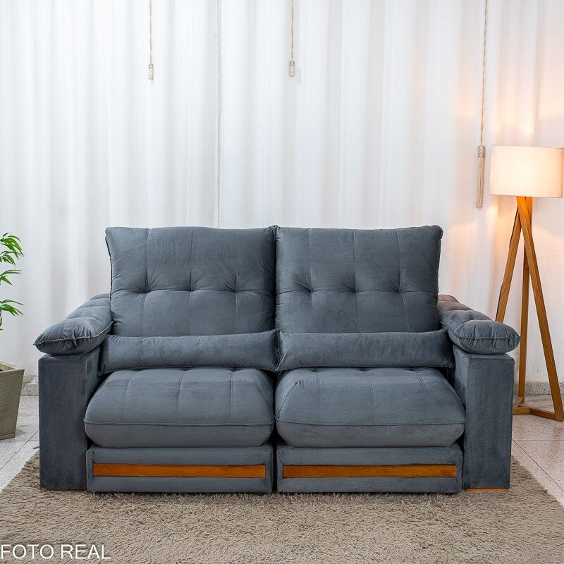 Sofá Retrátil Reclinável Gran Master 2.00m Veludo Cinza - D33 e Molas Ensacadas - Imagem 6