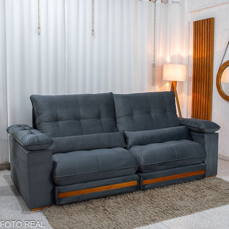 Sofá Retrátil Reclinável Gran Master 2.30m Veludo Cinza - D33 e Molas Ensacadas - Imagem 3