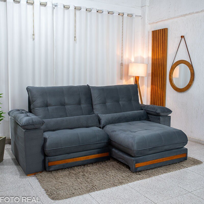 Sofá Retrátil Reclinável Gran Master 2.30m Veludo Cinza - D33 e Molas Ensacadas - Imagem 4