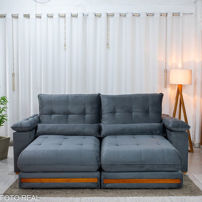 Sofá Retrátil Reclinável Gran Master 2.30m Veludo Cinza - D33 e Molas Ensacadas - Imagem 5