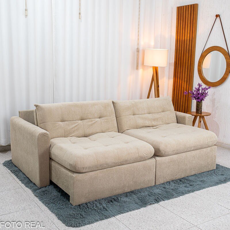 Sofá Retrátil Reclinável Guapé Larg. 2.27m Boucle Bege Escuro 431 - Imagem 10
