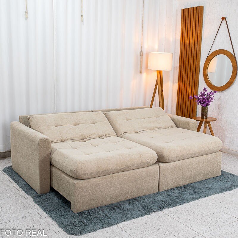 Sofá Retrátil Reclinável Guapé Larg. 2.27m Boucle Bege Escuro 431 - Imagem 11