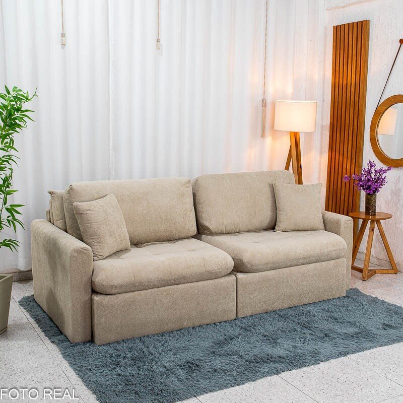 Sofá Retrátil Reclinável Guapé Larg. 2.27m Boucle Bege Escuro 431 - Imagem 3
