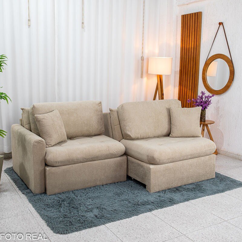 Sofá Retrátil Reclinável Guapé Larg. 2.27m Boucle Bege Escuro 431 - Imagem 4