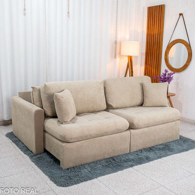Sofá Retrátil Reclinável Guapé Larg. 2.27m Boucle Bege Escuro 431 - Imagem 5