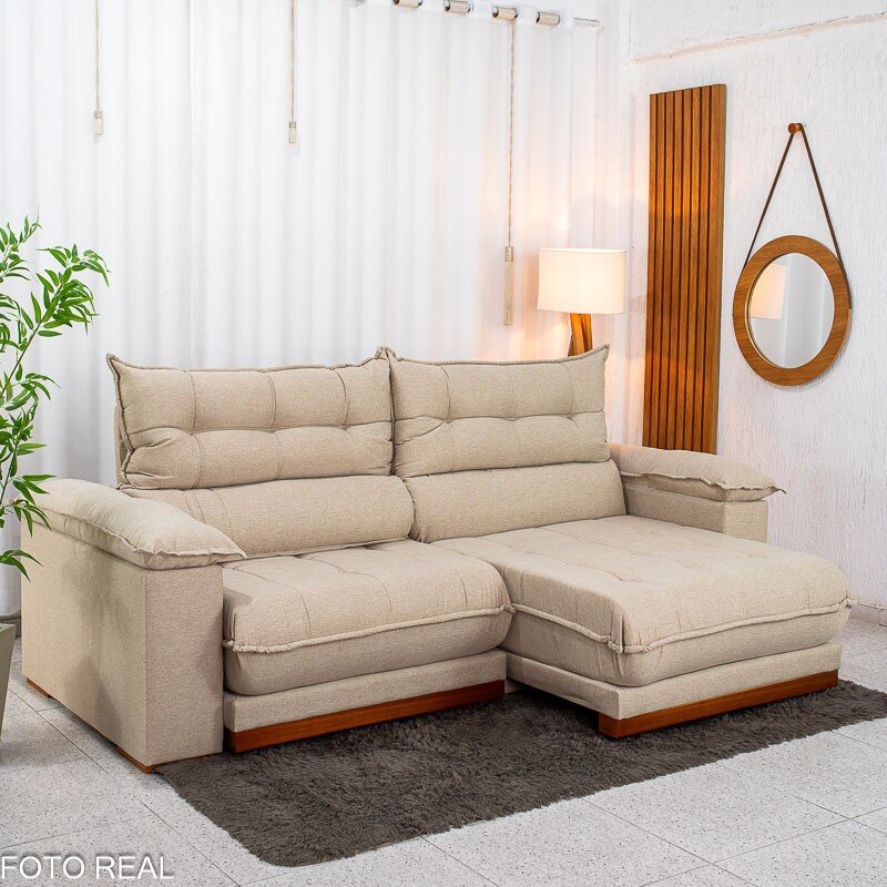 Sofá Retrátil Reclinável Itaúna 2.50m Linho Bege 459 - Molas Ensacadas - Imagem 4