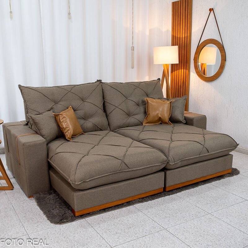 Sofá Retrátil Reclinável Malibu 2.50m Linho Marrom 1007 - D33 e Molas Ensacadas